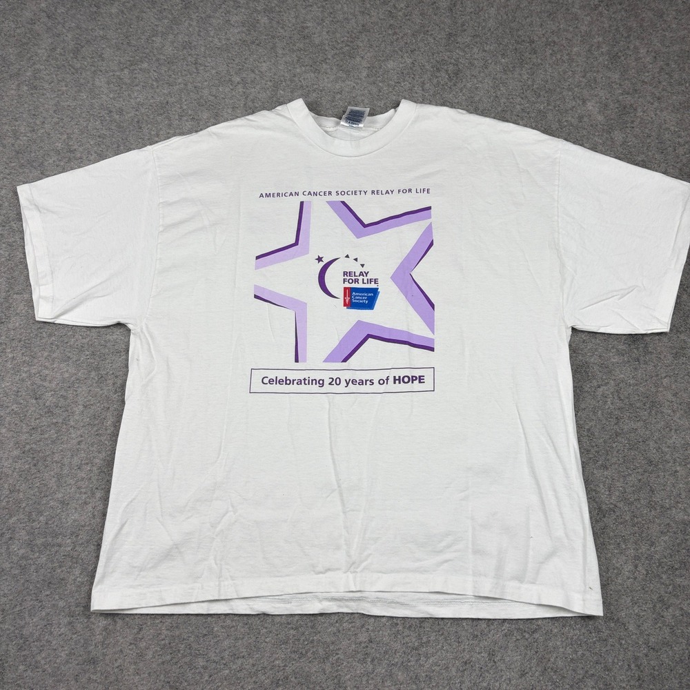 Vintage Canncer Society Relay T-Shirt Mens 2XL American For Life White Y2K 90s - Picture 2 of 11